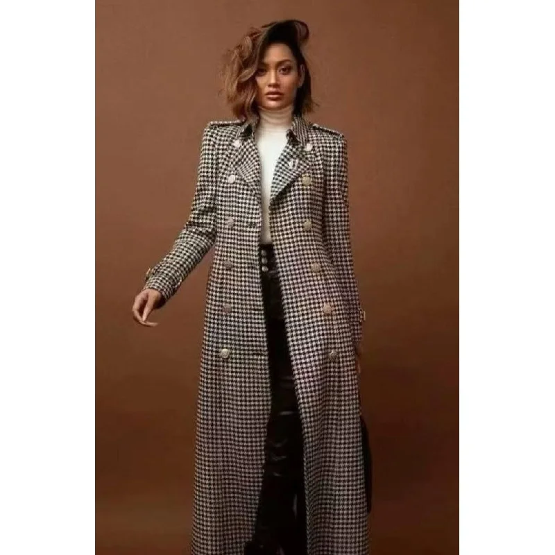 Plaid Double Breasted Long Coat