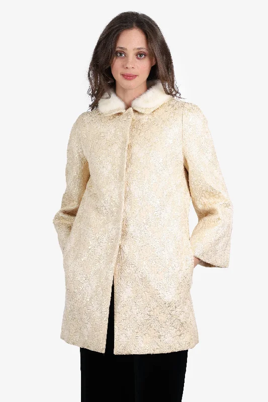 Prada Beige & Gold Fur Coat Size 42 (As Is)