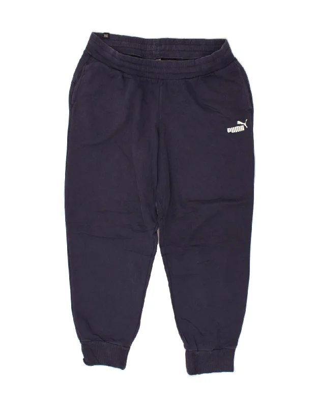 PUMA Womens Tracksuit Trousers Joggers UK 14 Large Navy Blue Cotton