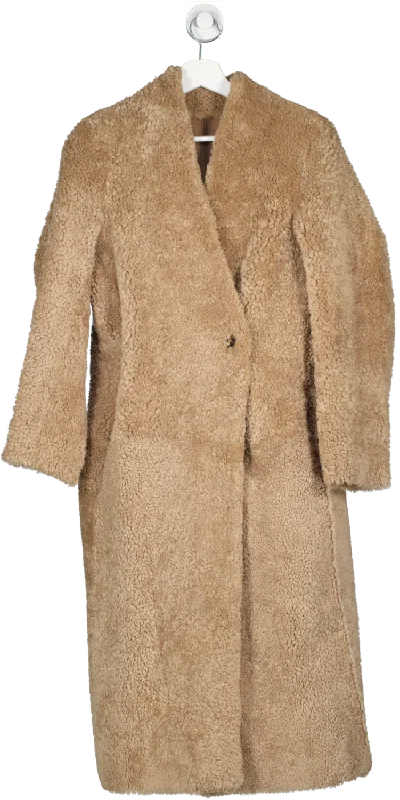 REISS Beige Neave Reversible Long Shearling Coat UK XS