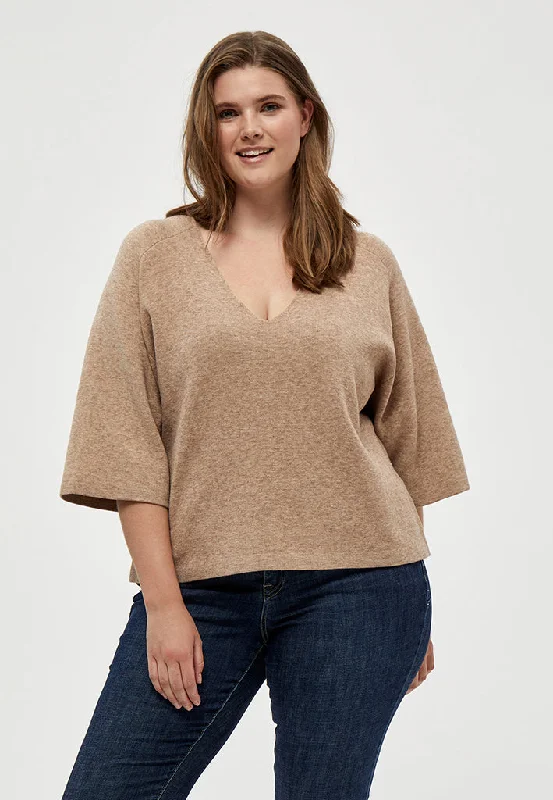 Rosalia Knit Pullover Curve - Warm Sand Melange