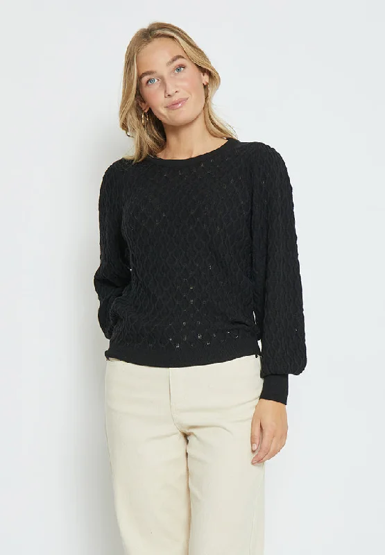 Rosalia Puff Sleeve Knit Pullover - Black