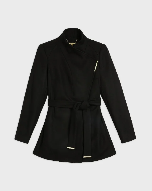 Rosess Wool Wrap Short Coat Black