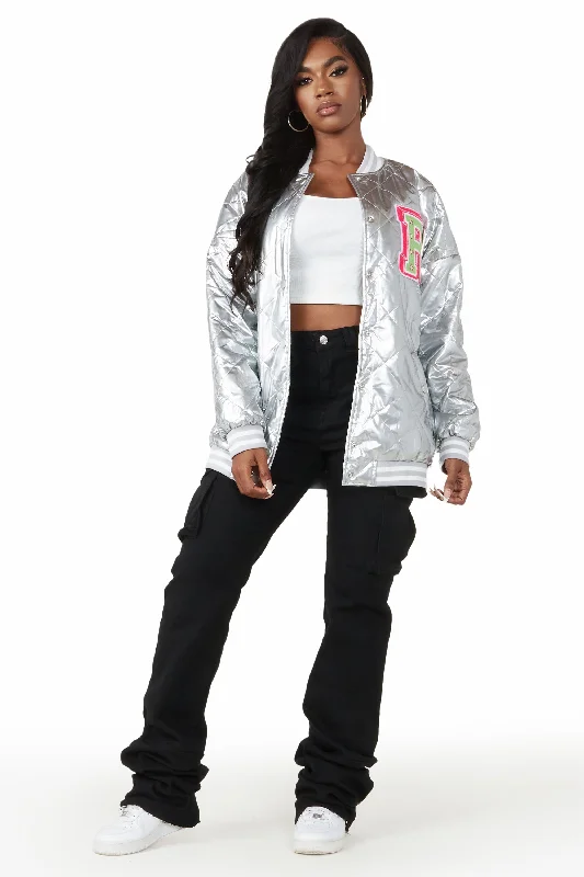 Eliana Silver Oversized Varsity Jacket