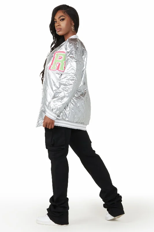 Eliana Silver Oversized Varsity Jacket