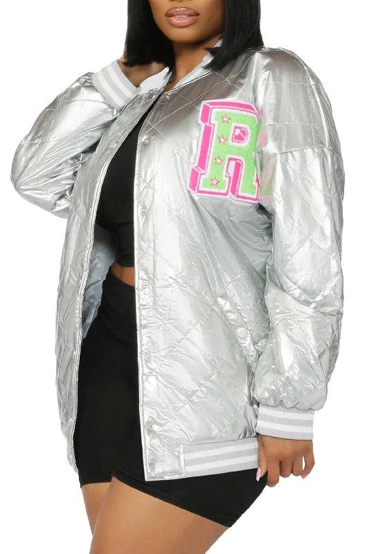 Eliana Silver Oversized Varsity Jacket