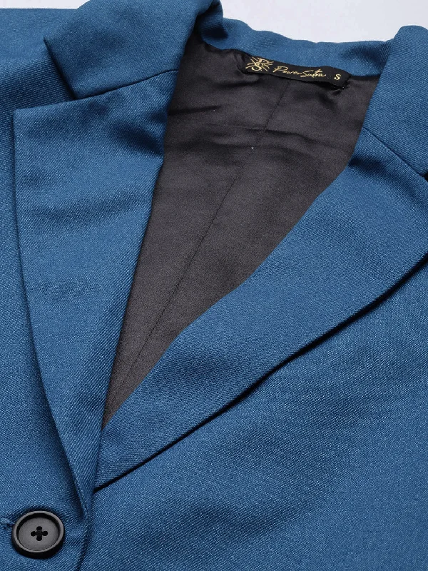 Solid Tweed Over Coat - Teal Blue