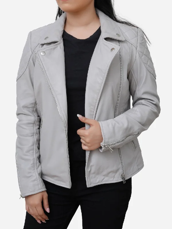 Stella Quilted Grey Leather Biker Jacket