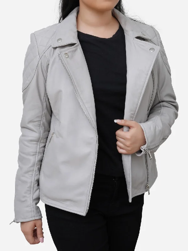 Stella Quilted Grey Leather Biker Jacket