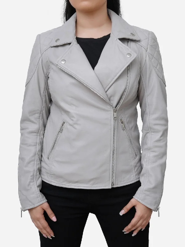 Stella Quilted Grey Leather Biker Jacket