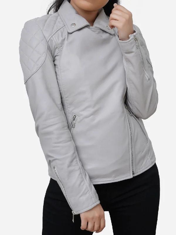 Stella Quilted Grey Leather Biker Jacket