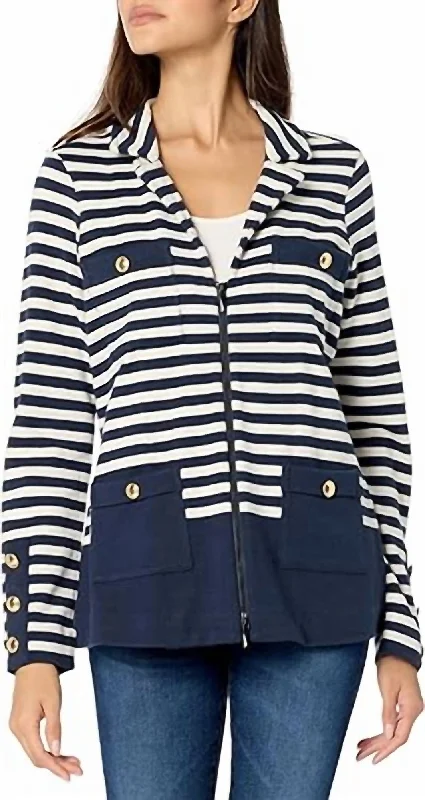 Striped City Charm Knit Blazer In Indigo  Multi