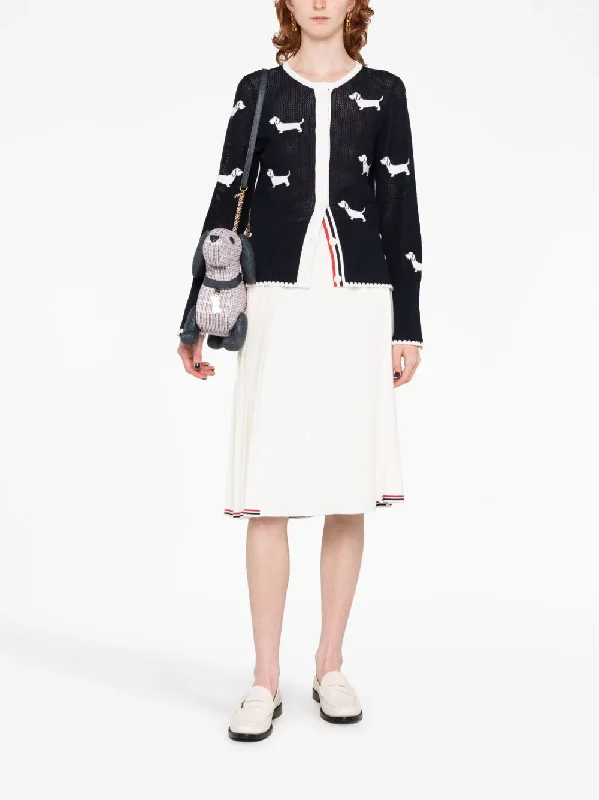 THOM BROWNE Women Below The Knee Pleated Wrap Skirt In Cotton W/ RWB Stripe