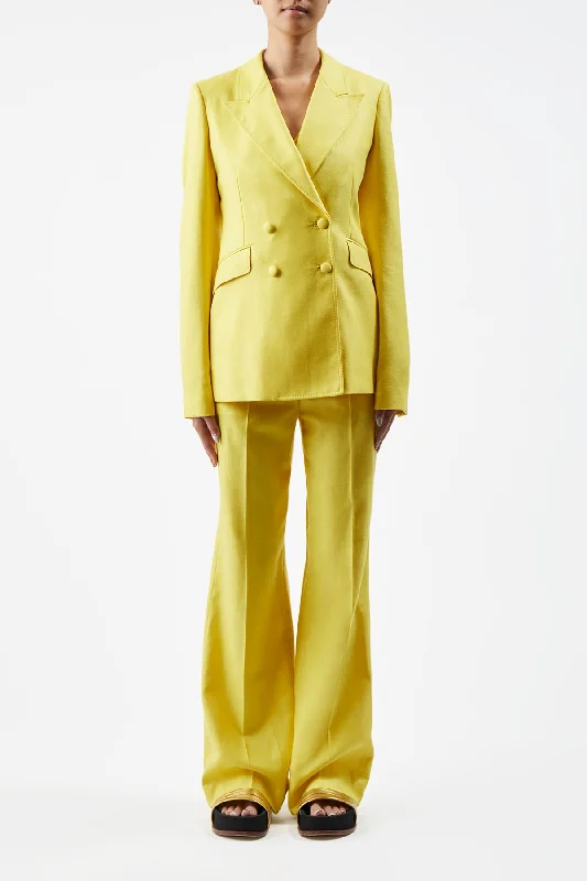 Vesta Pant in Cadmium Yellow Virgin Wool and Silk Linen Twill