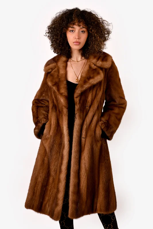 Vintage Brown Canadian Demi Buff Mink Fur Coat Size 4