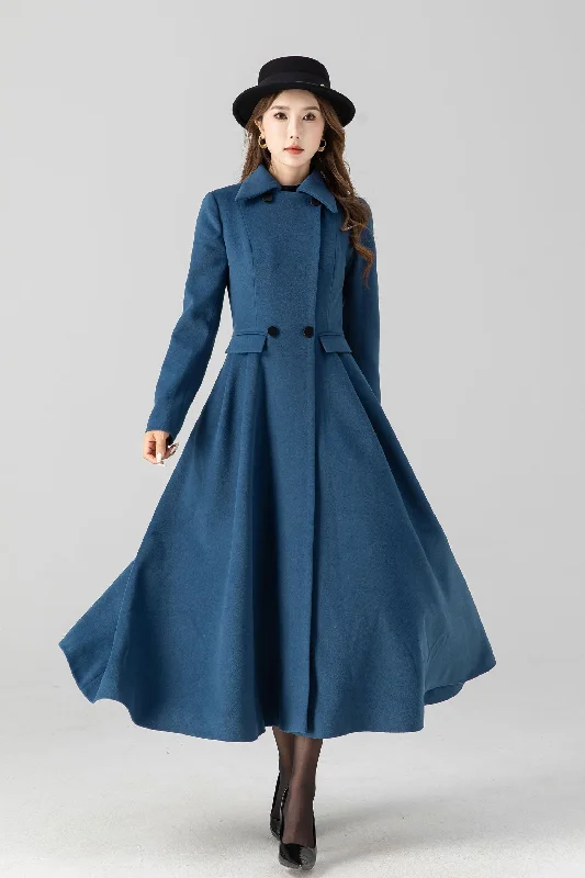 Vintage inspired blue midi winter wool coat 4667