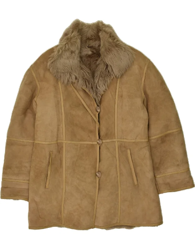 VINTAGE Womens Shearling Coat EU 44 XL Beige Shearling