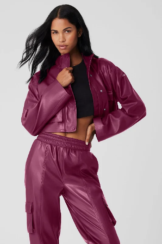 Faux Leather Power Hour Jacket - Wild Berry