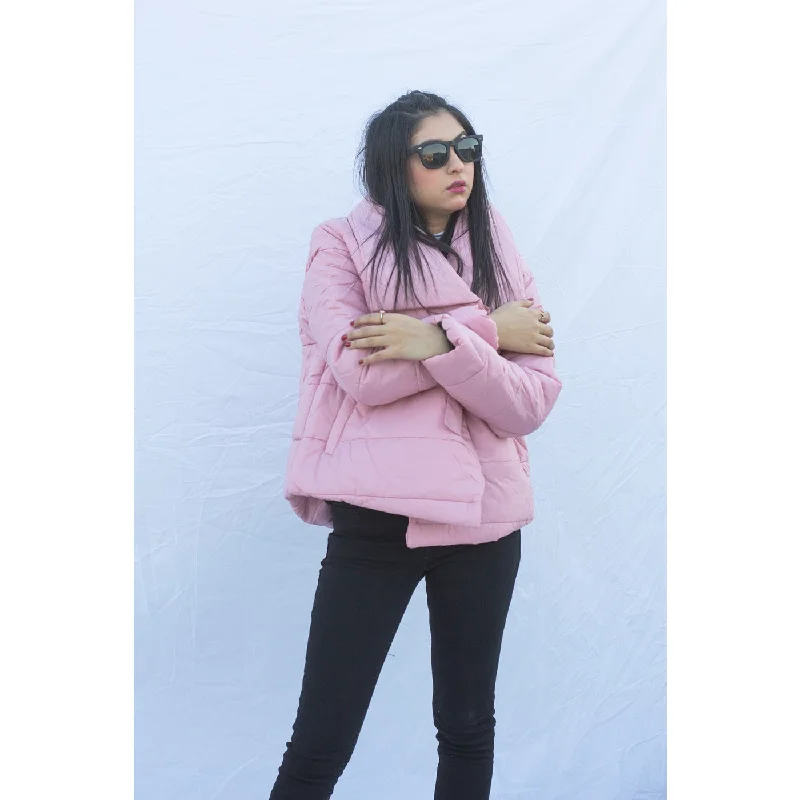 Pink Belted Puffer Jacket