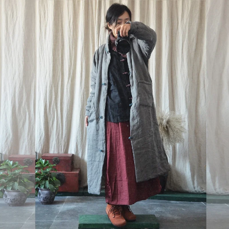 Women Retro Autumn Loose Linen Overcoat