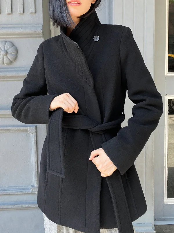 Womens Black Wool Trench Coat