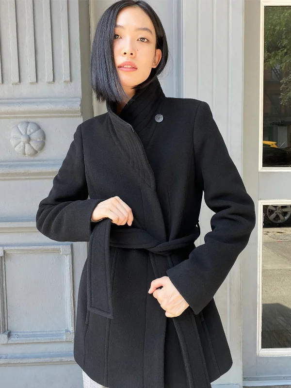 Womens Black Wool Trench Coat