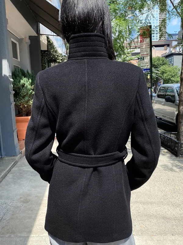 Womens Black Wool Trench Coat