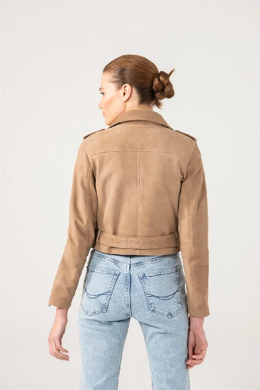 Womens Camel Suede Biker Leather Jacket