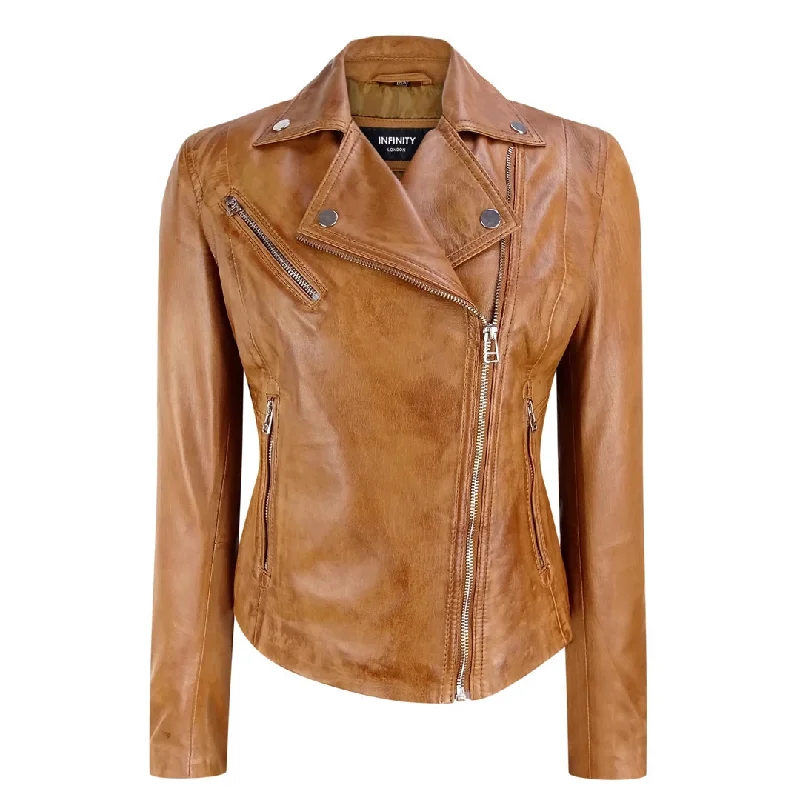 Infinity Women's Brando Tan Biker Soft Nappa Leather Jacket