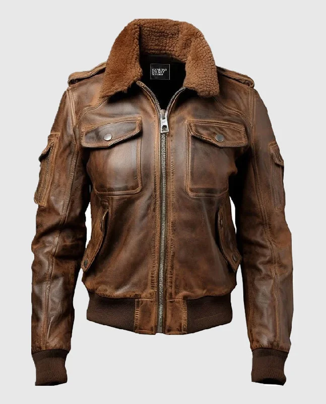 Women's Vintage Brown Bomber Leather Jacket