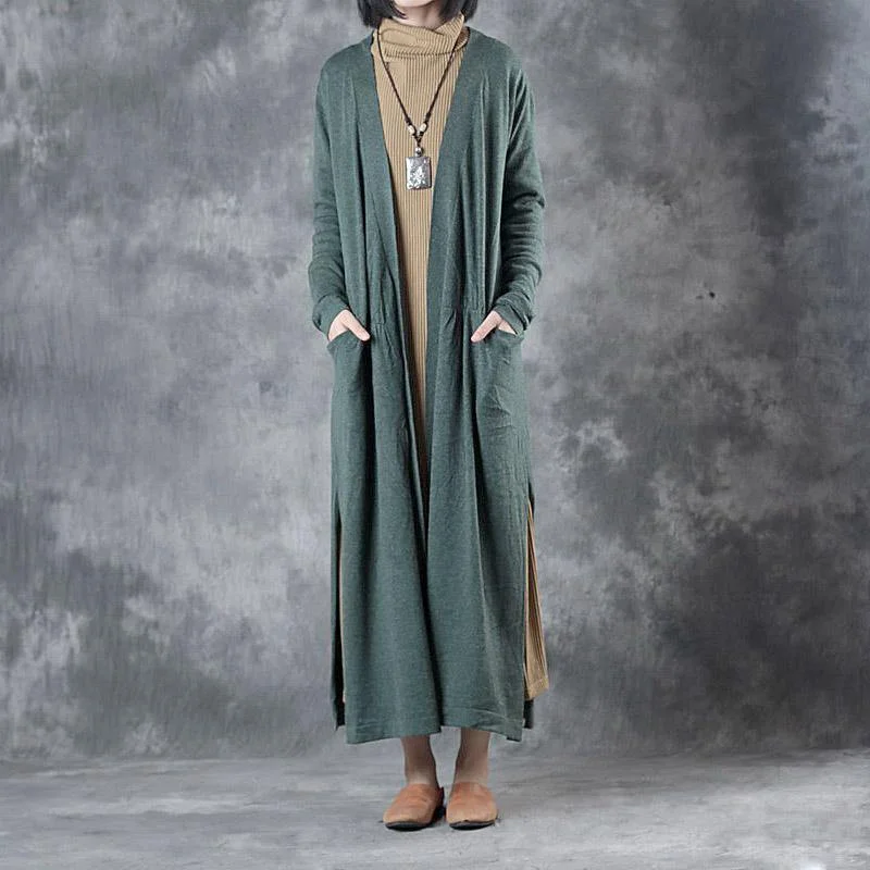 2017 vintage gray green wrinkled sweater coats oversize women V neck cardigan side open