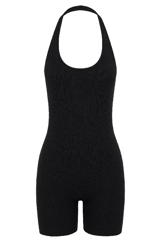 Aitana Halter Neck Knit Playsuit - Black