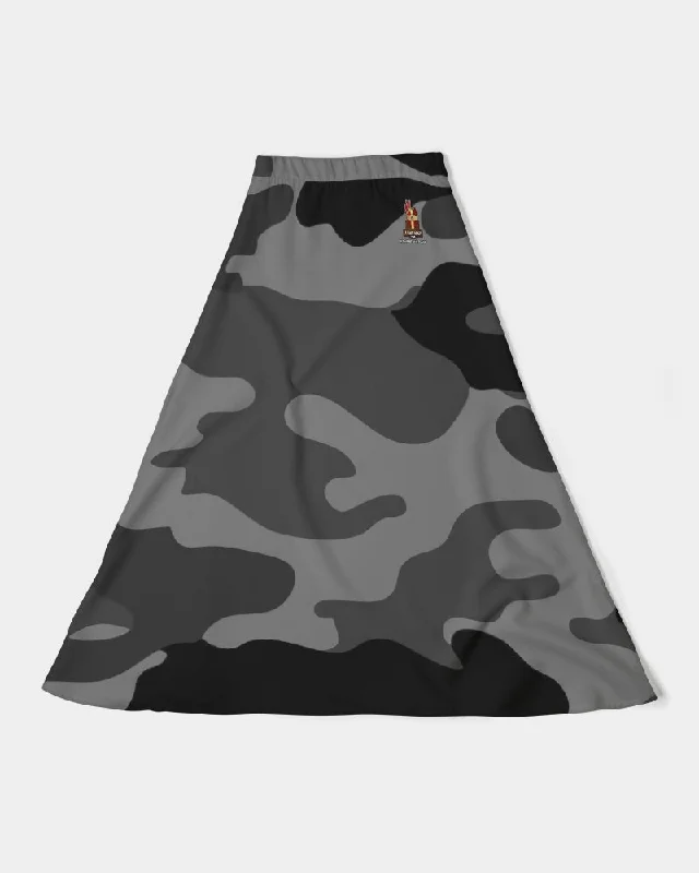 AKH Black Camouflage Women's A-Line Midi Skirt