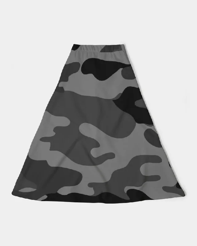 AKH Black Camouflage Women's A-Line Midi Skirt