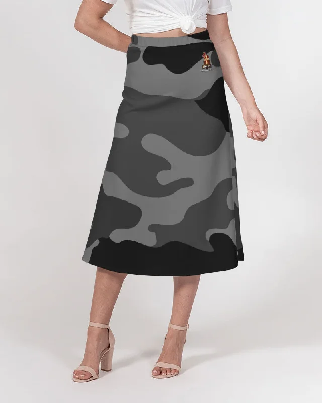 AKH Black Camouflage Women's A-Line Midi Skirt