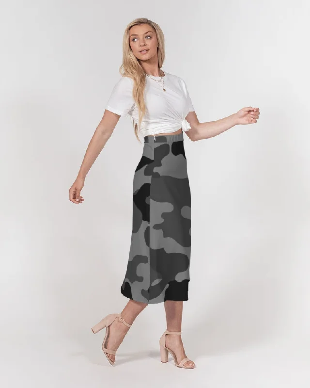 AKH Black Camouflage Women's A-Line Midi Skirt