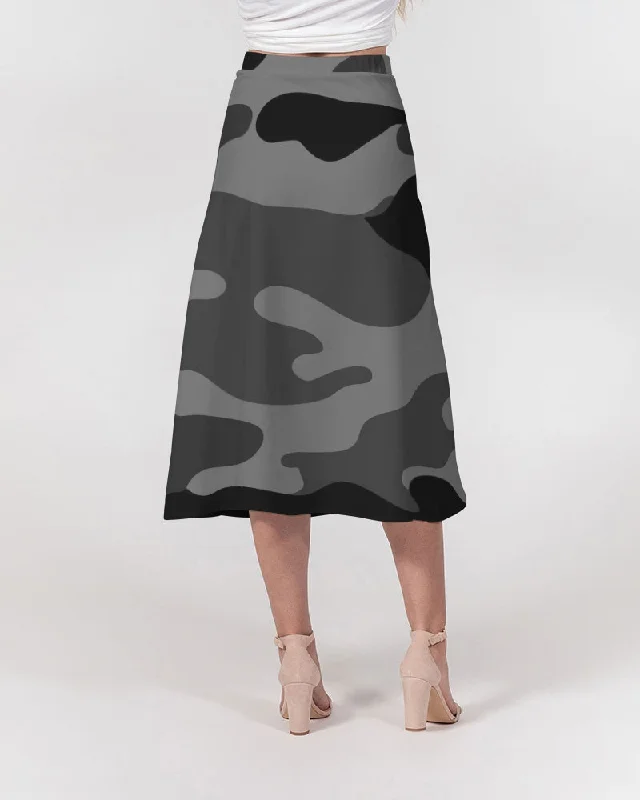 AKH Black Camouflage Women's A-Line Midi Skirt