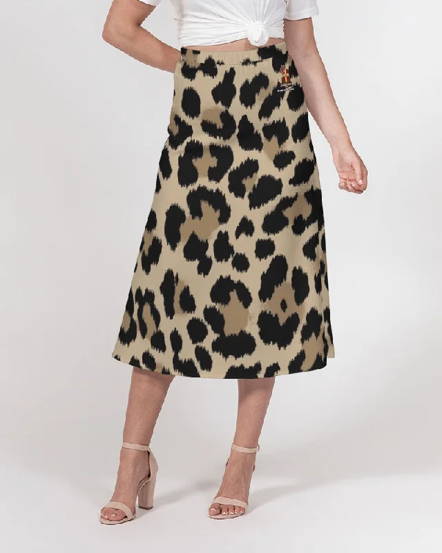 AKH Leopard Women's A-Line Midi Skirt