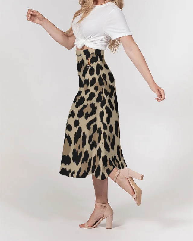 AKH Leopard Women's A-Line Midi Skirt