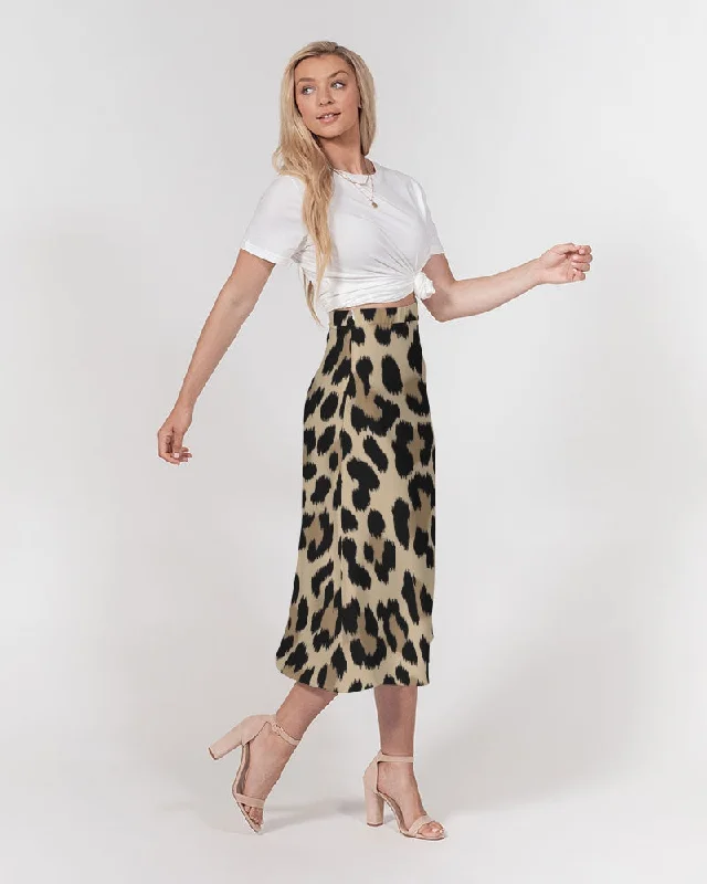 AKH Leopard Women's A-Line Midi Skirt