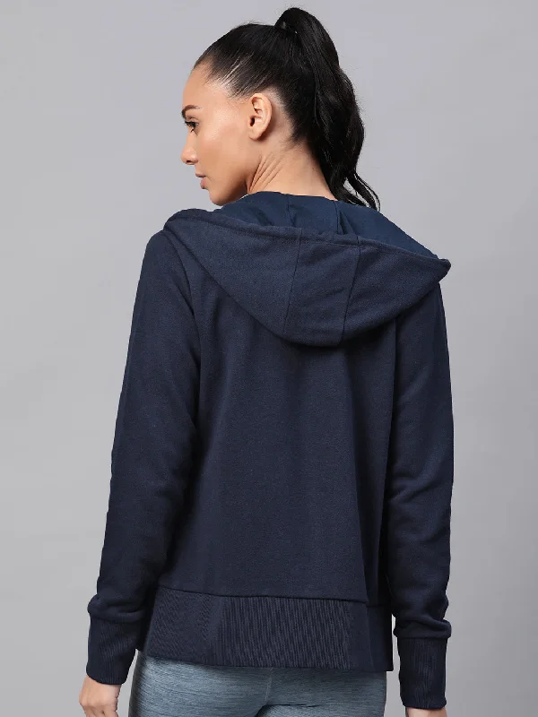 Alcis Women Navy Blue Solid Hooded Sweatshirt