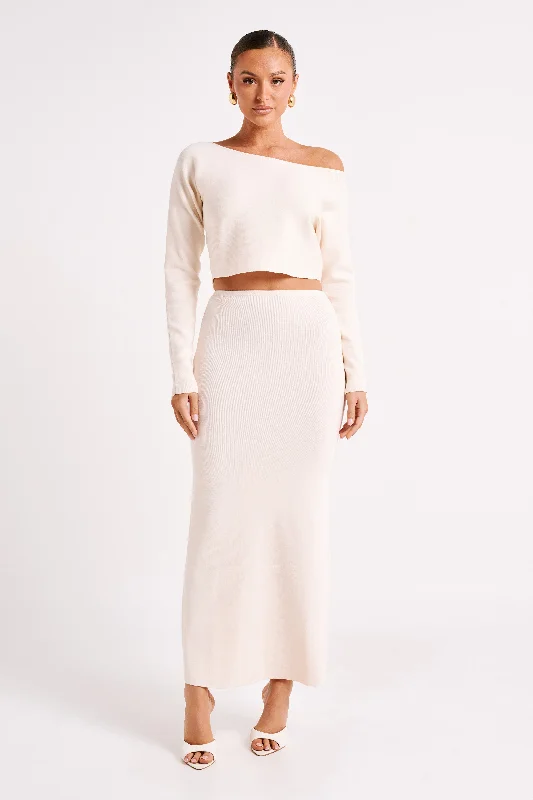 Avani Mid Rise Knit Maxi Skirt - Ivory