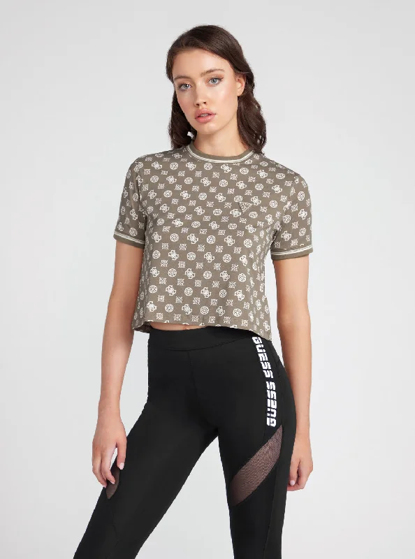 Beige Logo Diann Active Crop T-Shirt