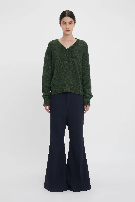 Convertible V-Neck Jumper In Spruce Green