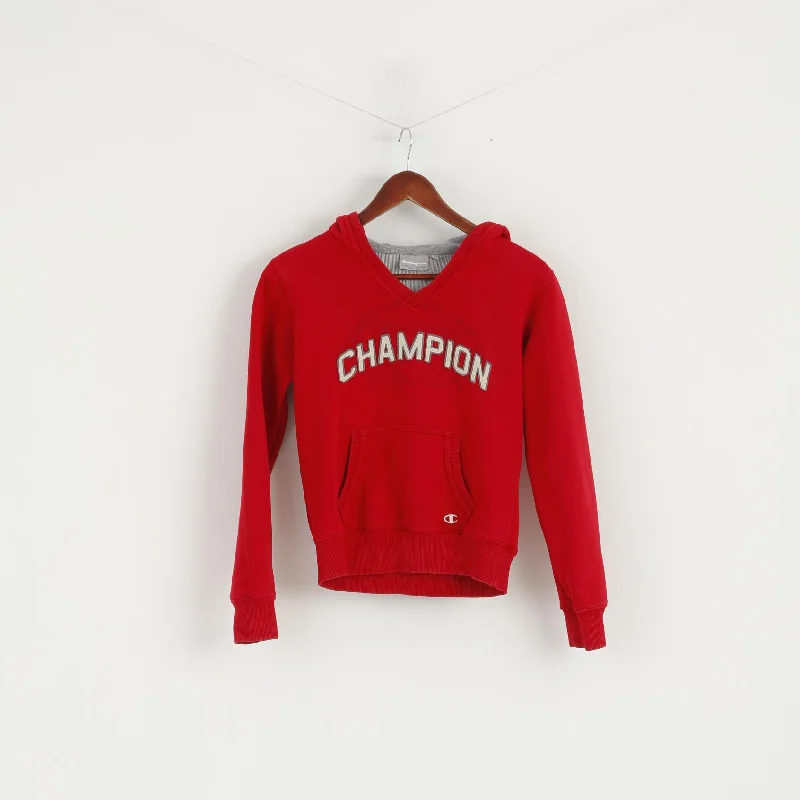 Champion Women 10 S Sweatshirt Red Cotton Hooded Kangaroo Pocket Sport Top