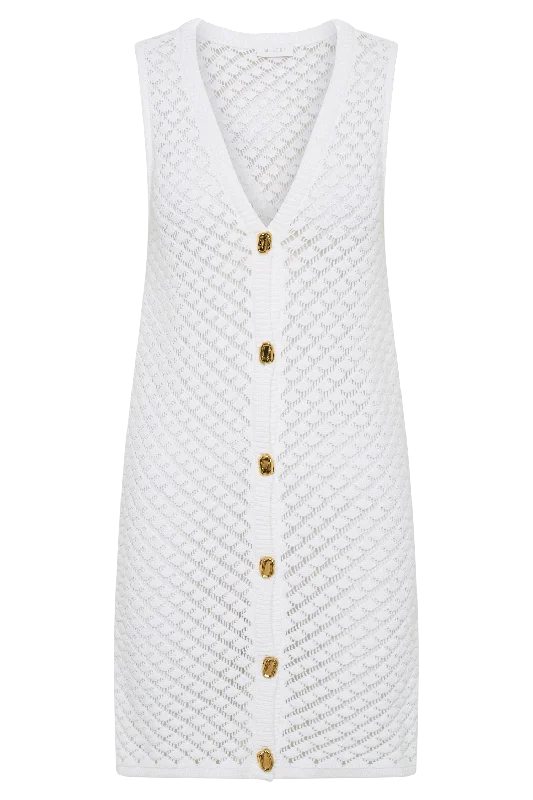 Delta Sleeveless Knit Button Up Mini Dress - Ivory