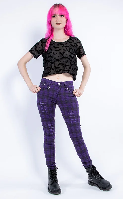 Move On Up Tartan Jeans | Purple