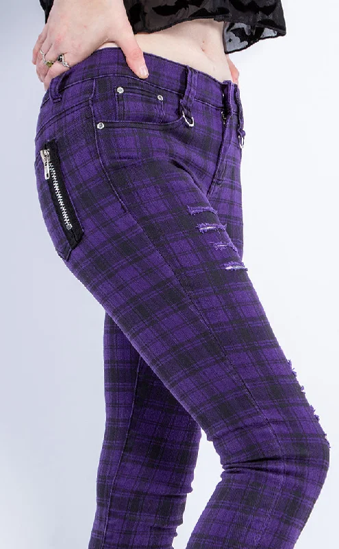 Move On Up Tartan Jeans | Purple