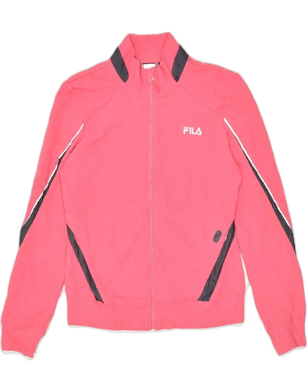 FILA Womens Tracksuit Top Jacket UK 14 Medium Pink Cotton