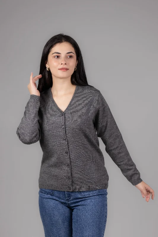 Woolen V-Neck Short Cardigan For Women